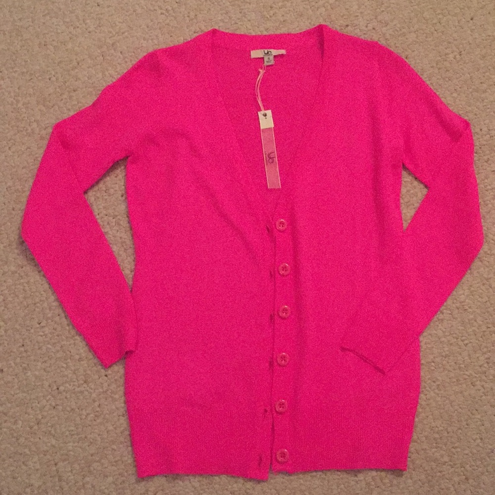 Women's bright pink cardigan sweater